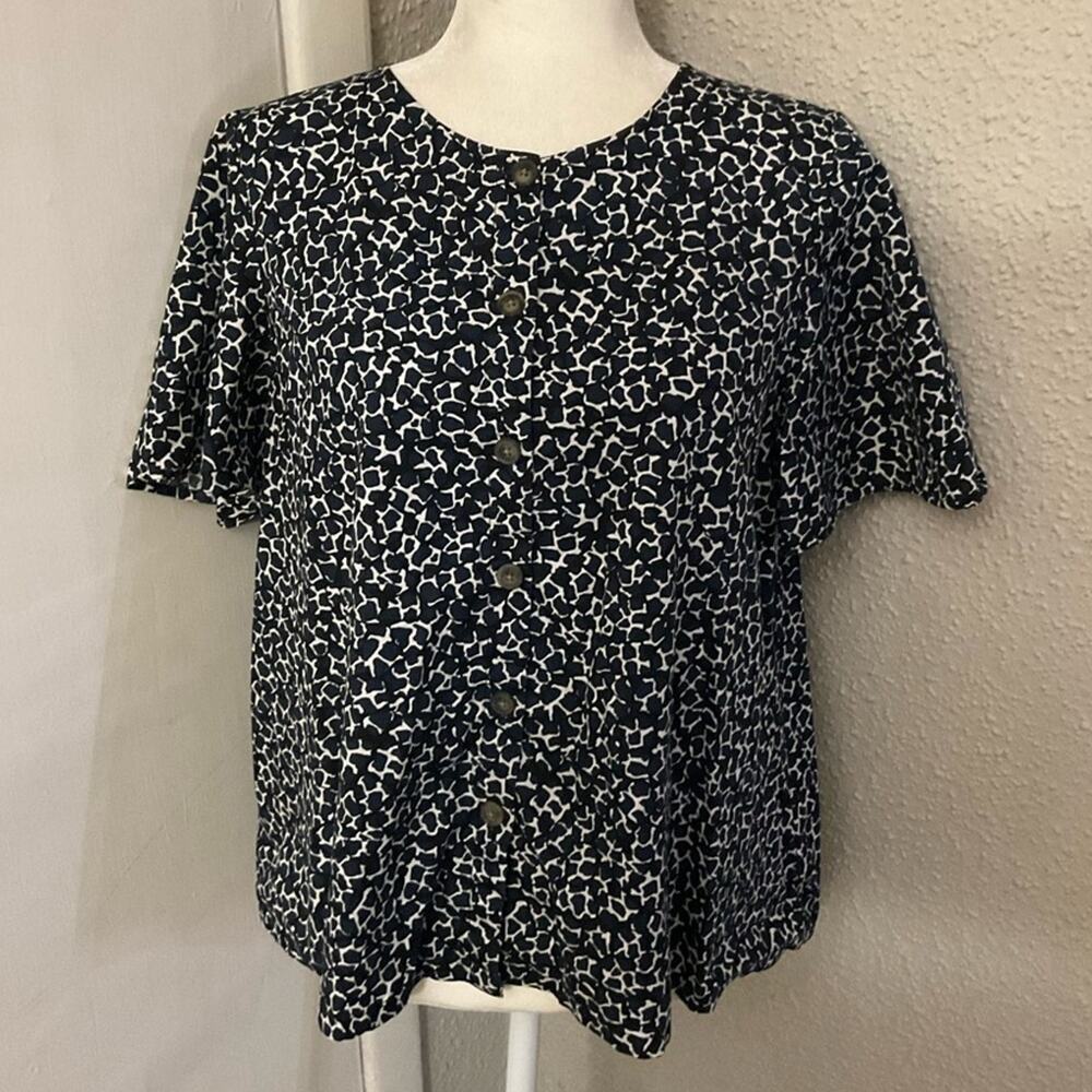Who What Where Navy/White Graphic Print Flutter Sleeve Blouse M Casual Bohemian
